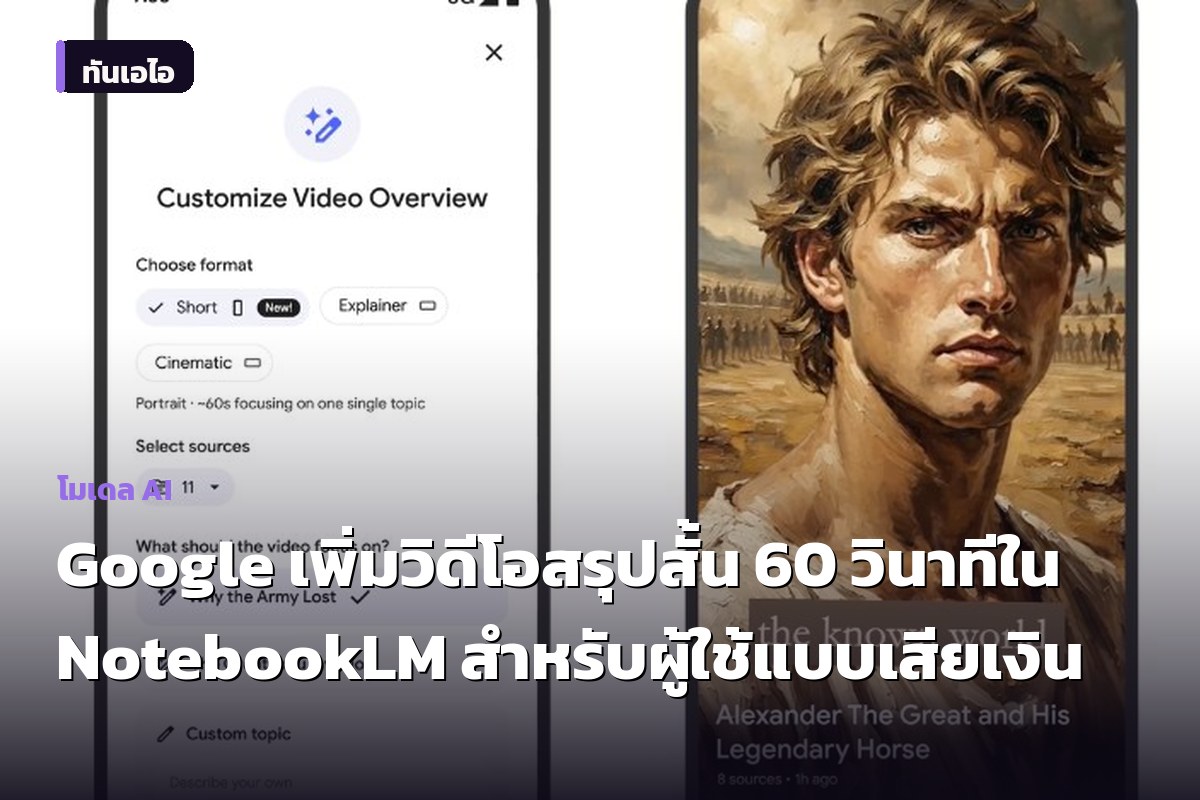 Google เพิ่มวิดีโอสรุปสั้น 60 วินาทีใน NotebookLM สำหรับผู้ใช้แบบเสียเงิน