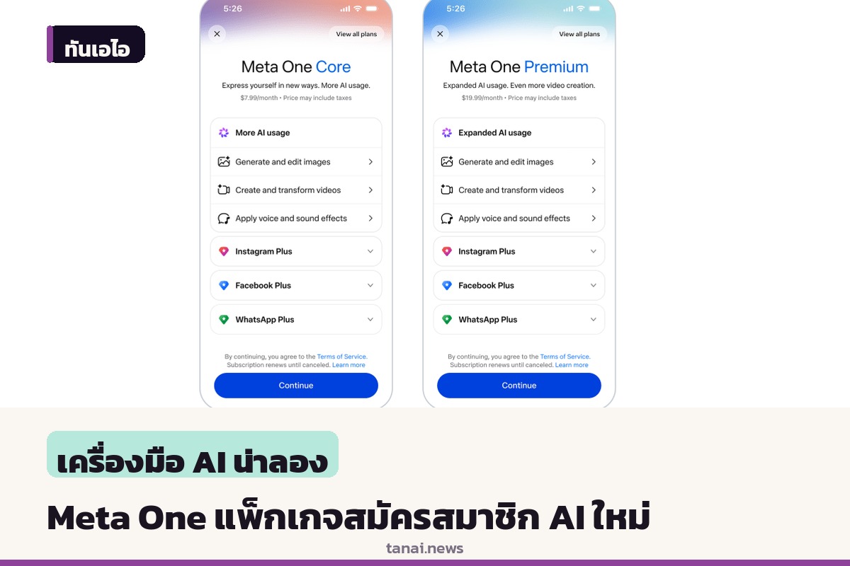 Meta เปิดตัว Meta One แพ็กเกจสมัครสมาชิกเหมาจ่าย รวมฟีเจอร์พรีเมียมและโควตาใช้งาน AI เริ่มเปิดให้บริการทั่วโลกแล้ว