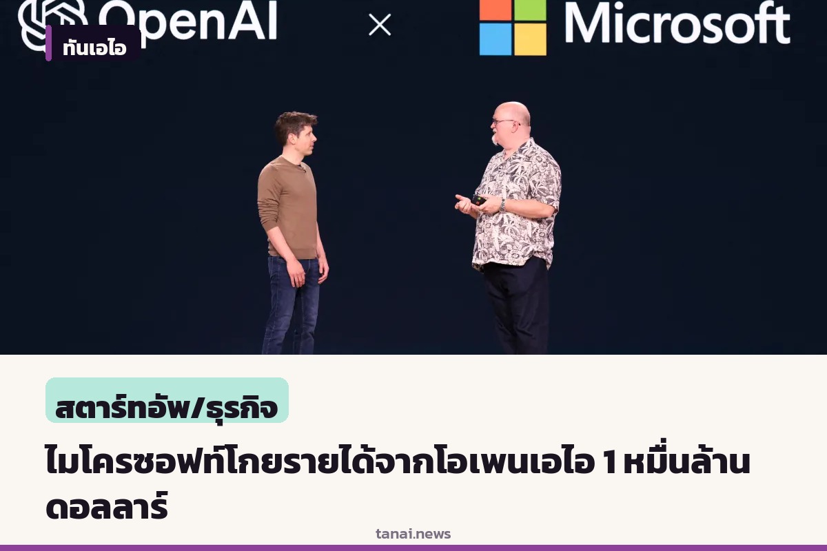 ไมโครซอฟท์เผยโกยรายได้จากโอเพนเอไอพุ่งแตะ 1 หมื่นล้านดอลลาร์ในไตรมาสเดียว