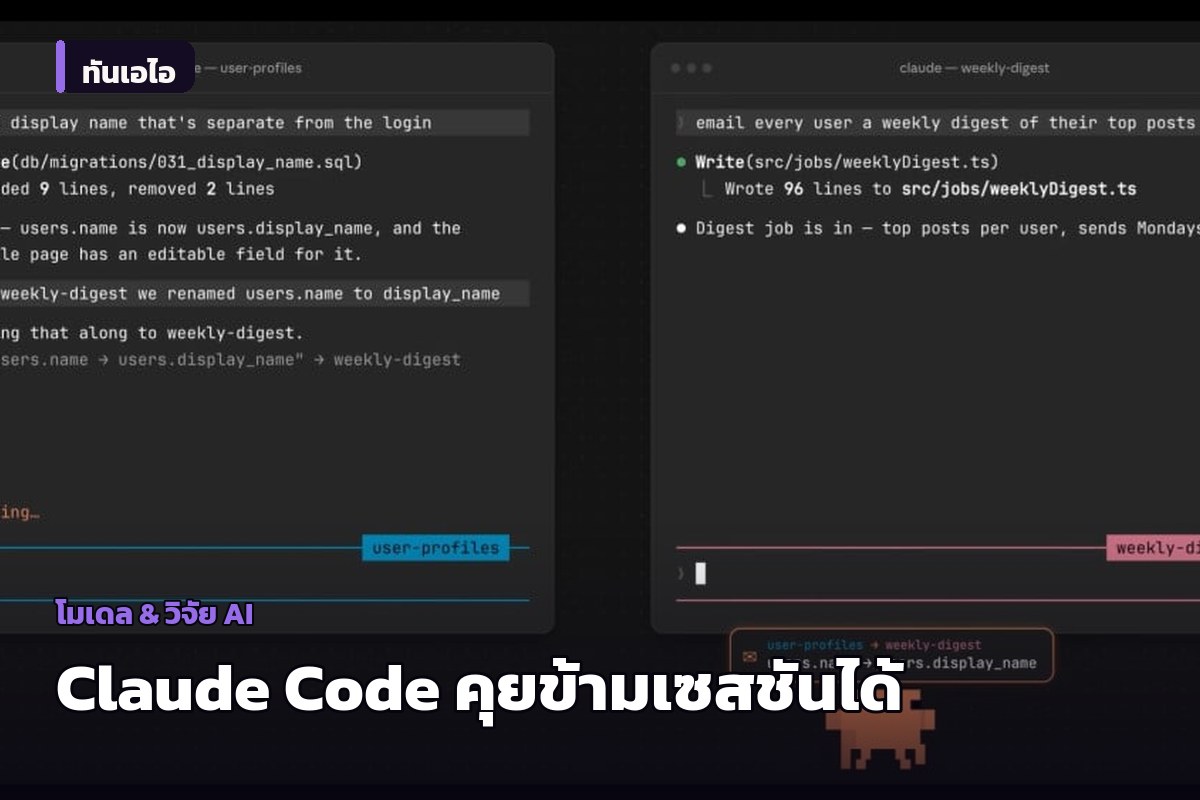 Claude Code อัปเดตใหม่ คุยส่งข้อมูลข้ามเซสชันได้เอง ไม่ต้องคัดลอกข้ามหน้าต่างอีก