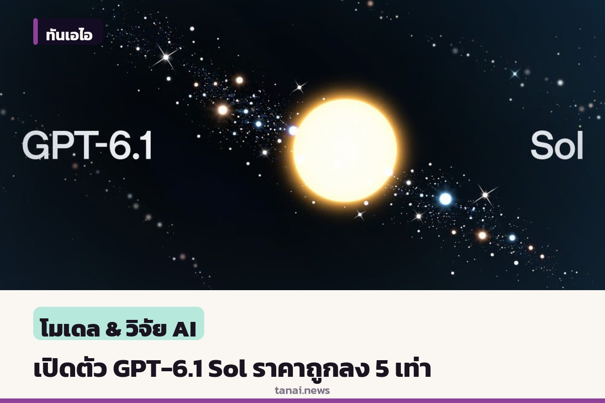 OpenAI เปิดตัว GPT-6.1 Sol ชูจุดเด่นประสิทธิภาพใกล้เคียง Astra แต่ราคาถูกกว่า 5 เท่า